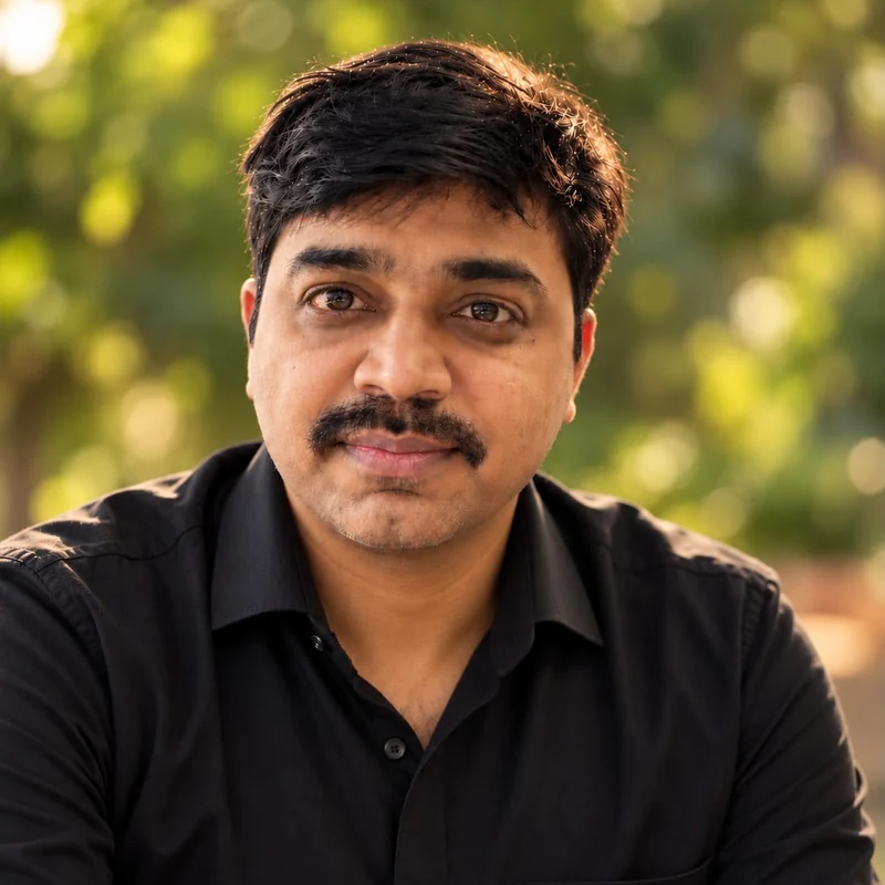 Vinay Kumar Maryaala of ICB, in a black shirt against a garden background